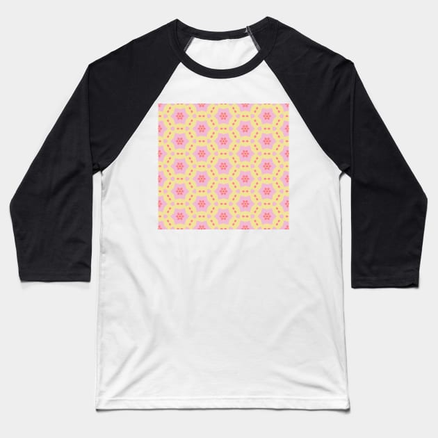 Kaleidoscope stars and flowers in yellow and pink tones Baseball T-Shirt by F-for-Fab